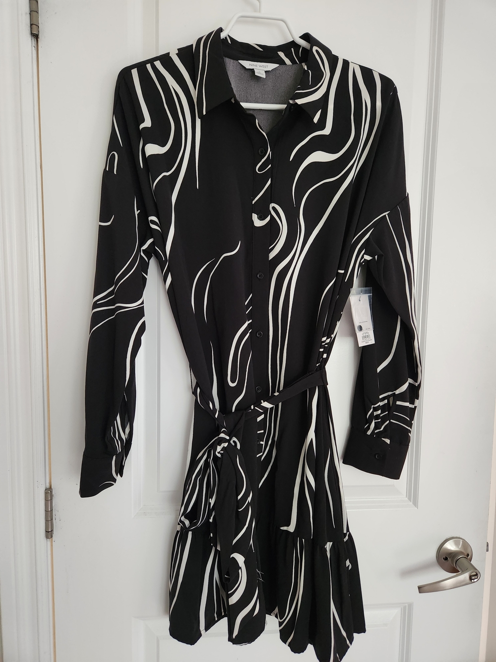Nine West Black & White Abstract Print Shirt Dress